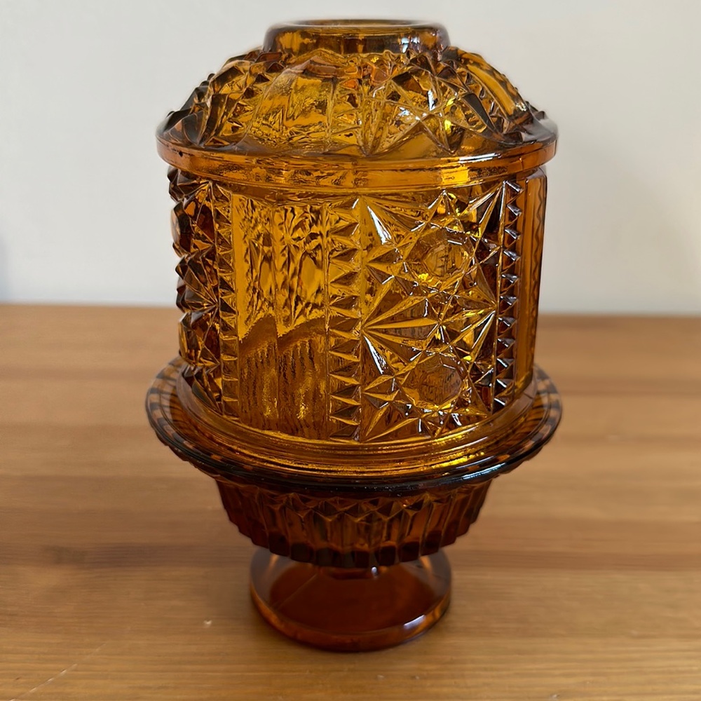 Elegant 1970's amber color fairy light candle holder by Indiana Glass